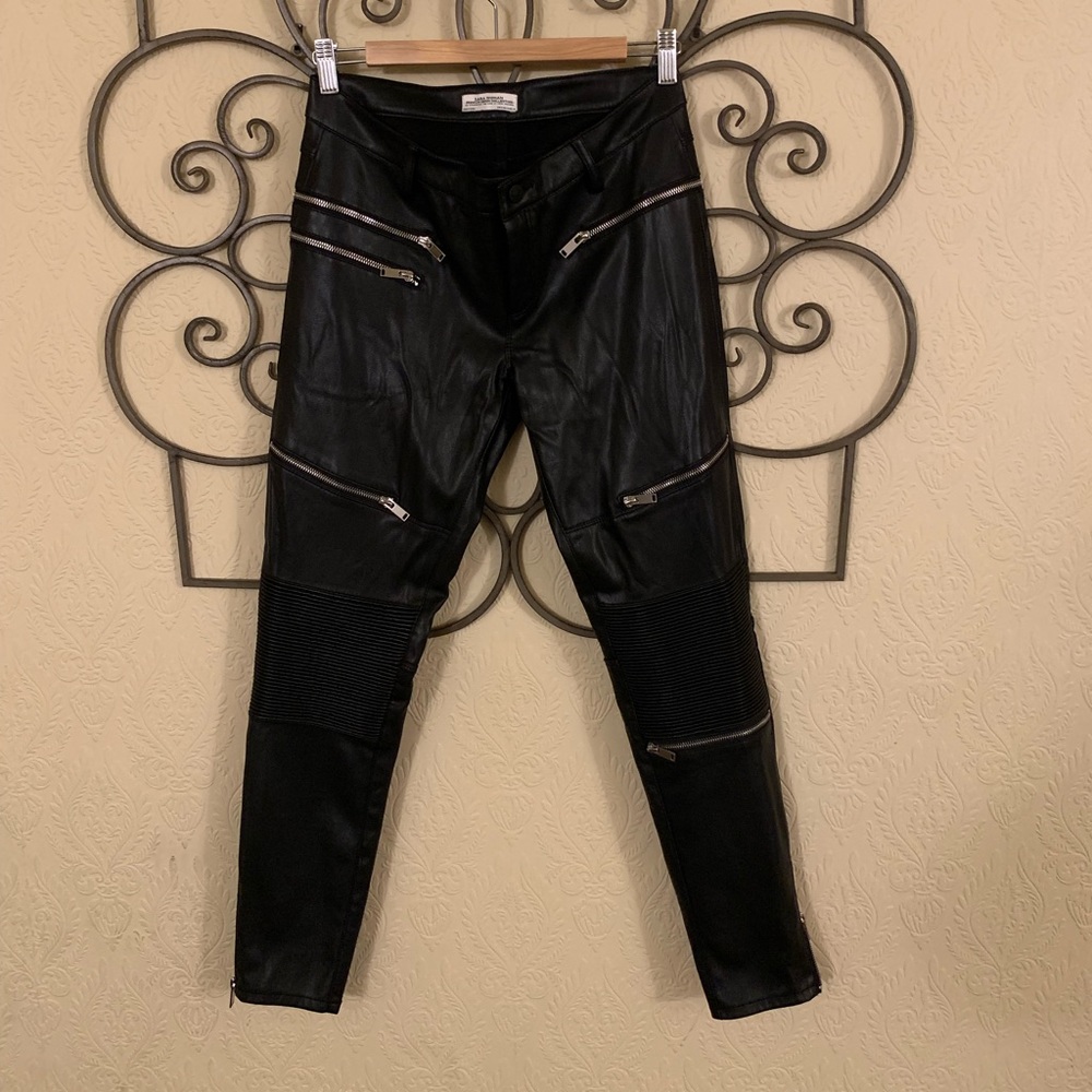Zara Black Faux Leather Biker Pants